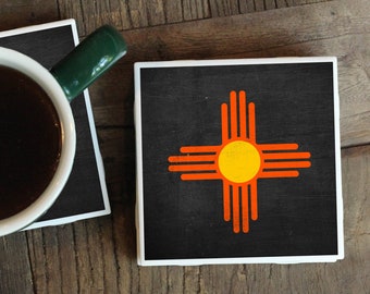 New Mexico Gift / Coasters / New Mexico Zia Symbol / Housewarming Gift / Southwest Gift / Wedding Gift / Moving Away Gift