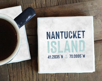 Nantucket Gift, Coasters, Cape Cod Coasters, Massachusetts Gift, Nantucket Island, ACK, Beach House Coasters, Beach House Gift, Cottage Sign
