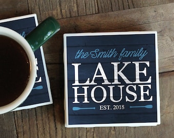 Custom Lake House Decor / Lake Lover Gift / Personalized Coasters / Housewarming Gift / Custom Lake Sign / Family Lake House / Lake Gift