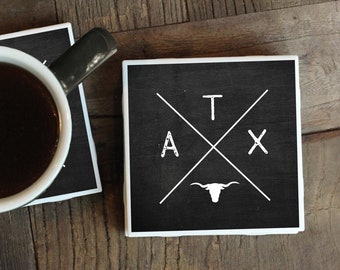 Austin Coasters, Texas Coasters, ATX, Austin TX, Austin Gift, Housewarming Gift, Moving Away Gift, New Home Gift, Texas Home Decor