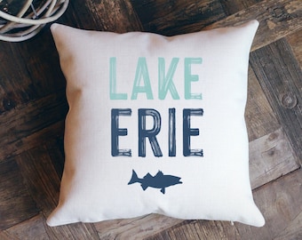 Lake Erie Pillow Cover, Lake Pillow, Lake Erie Decor, Great Lakes Pillow, Lake House Decor, Lake Erie Gift, Lake House Gift, Lake Home