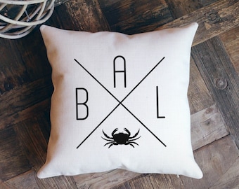 Baltimore Pillow Cover, Baltimore Gifts, Throw Pillow, Crab Pillow, Baltimore Decor, Maryland Decor, Housewarming Gift, Crab Decor
