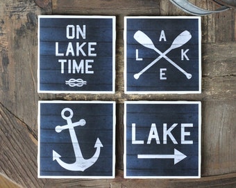 Lake House Coasters / Lake Gifts / Lake House Gifts / On Lake Time / Lake House Decor / Life Is Better / Lake Decor / Housewarming Gift