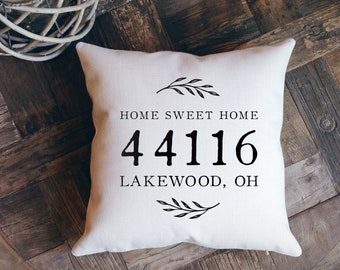Zip Code Pillow Cover, Hometown Gifts, Housewarming Gift, Farmhouse Pillow, Personalized Pillow, Wedding Gift, Bridal Shower, New Home Gift