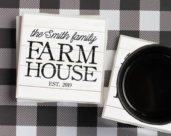 Housewarming Coasters / Custom Farmhouse Coasters / Farmhouse Gift / New Home Gift / Personalized Coasters / Housewarming Gift