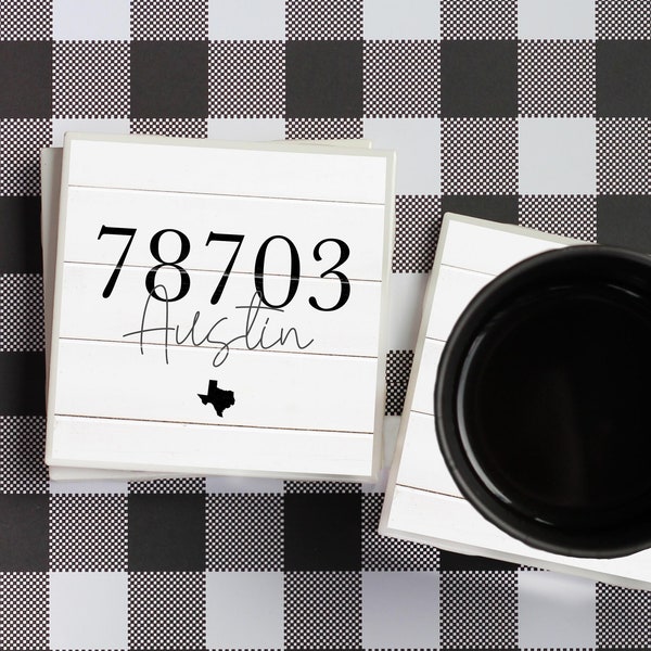 Custom Zip Code Coasters, Farmhouse Decor, Custom Wedding Gift, Tile Coasters, Housewarming Gift, Farmhouse Coasters, Austin, Zip Code Gift