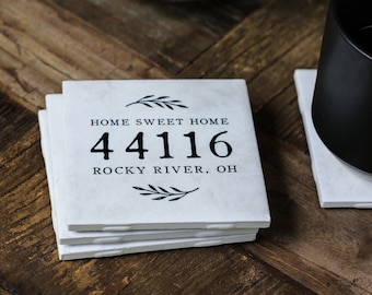 Zip Code Coasters, Housewarming Gift, New Home Gift, First Home Gift, Zip Code Sign, Wedding Gift, Farmhouse Coasters, Home Sweet Home