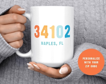 Tasse de maison de plage, tasse de code postal, tasse personnalisée, signe de code postal, cadeaux de code postal, tasse de plage, tasse personnalisée, Naples en Floride, cadeau de maison de plage