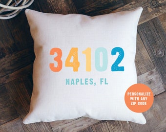 Personalized Pillow, Beach Pillow, Zip Code Pillow, Florida Pillow, Beach House Gift, Beach Home Decor, New Beach House, Zip Code Sign