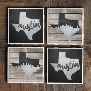 Austin Skyline Coasters / Austin Gifts / Texas Gift / Housewarming Gift / Austin Wedding Gift / Austin Texas Decor / Moving Away Gift