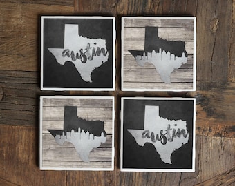 Austin Skyline Coasters / Austin Gifts / Texas Gift / Housewarming Gift / Austin Wedding Gift / Austin Texas Decor / Moving Away Gift