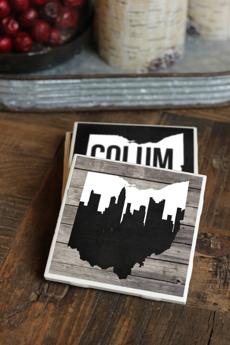 Columbus Columbus Coasters Coasters Ohio Coasters Columbus Skyline Columbus Gift Ohio Gift Buckeye Ohio Decor Tile Coaster