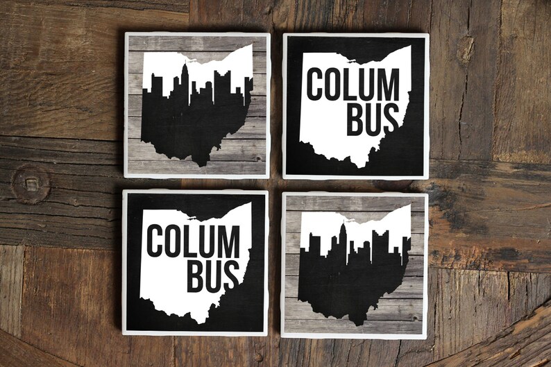 Columbus Columbus Coasters Coasters Ohio Coasters Columbus Skyline Columbus Gift Ohio Gift Buckeye Ohio Decor Tile Coaster