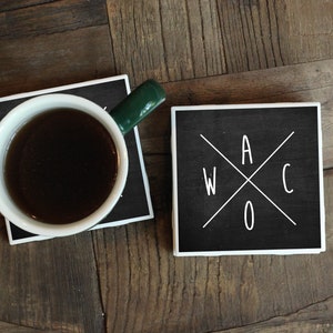 Waco Texas Script Leather Coaster