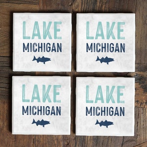 Lake Michigan Coasters, Lake Gift, Great Lakes, New Lake House, Michigan Gift, Wisconsin Gift, Lake Michigan Art, Lake Decor, Lake Coasters image 2