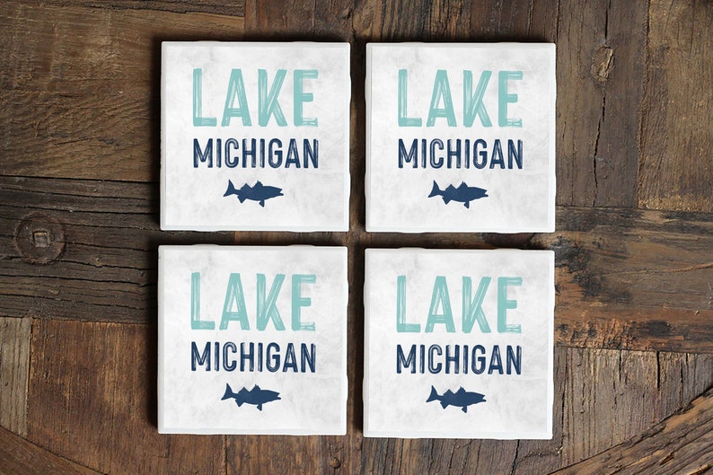 Lake Michigan Coasters, Lake Gift, Great Lakes, New Lake House, Michigan Gift, Wisconsin Gift, Lake Michigan Art, Lake Decor, Lake Coasters image 2