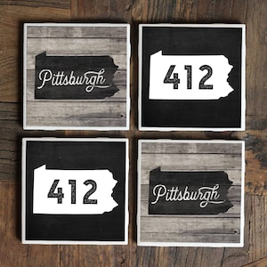 Pittsburgh Gifts / PGH / Tile Coasters / Pittsburgh Coasters / Pittsburgh 412 Home Decor / Pittsburgh Area Code  / Yinzer Gift