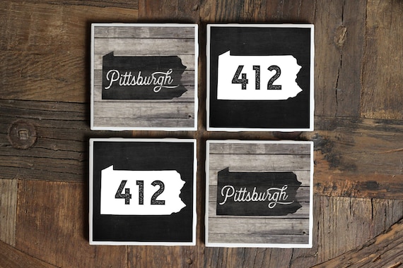 Pittsburgh Gifts / PGH / Tile Coasters / Pittsburgh Coasters / Pittsburgh 412 Home Decor / Pittsburgh Area Code  / Yinzer Gift