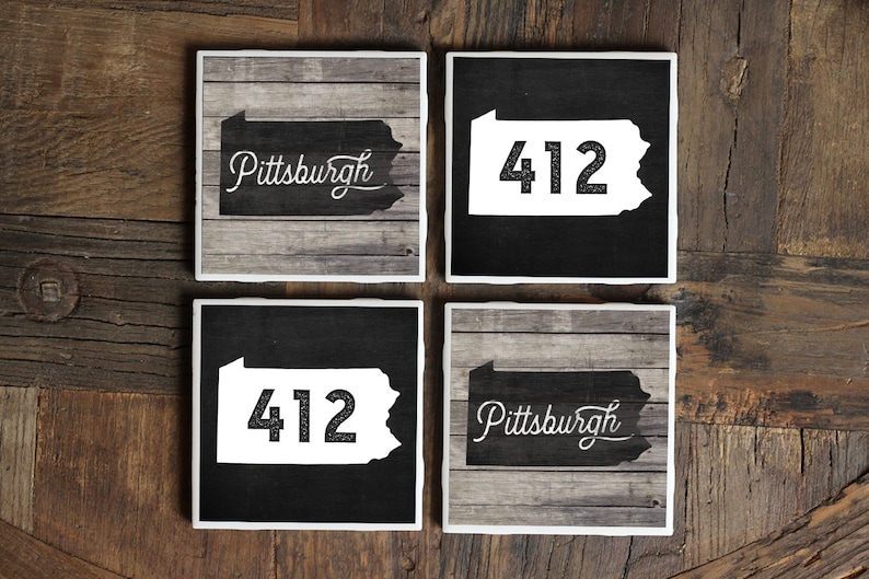 Pittsburgh Gifts / PGH / Tile Coasters / Pittsburgh Coasters / Pittsburgh 412 Home Decor / Pittsburgh Area Code / Yinzer Gift bild 1