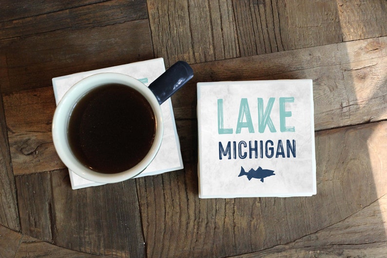Lake Michigan Coasters, Lake Gift, Great Lakes, New Lake House, Michigan Gift, Wisconsin Gift, Lake Michigan Art, Lake Decor, Lake Coasters image 1