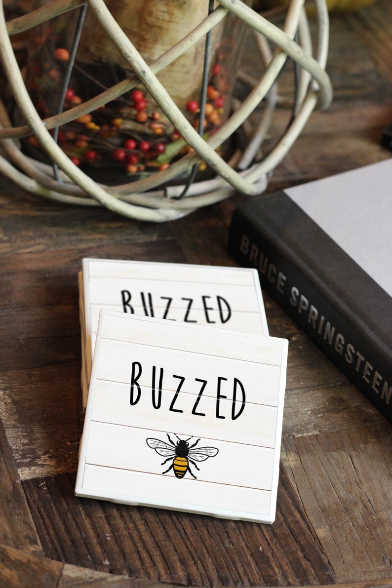 Bee Coasters / Buzzed Coasters / Bee Decor / Housewarming Gift Etsy