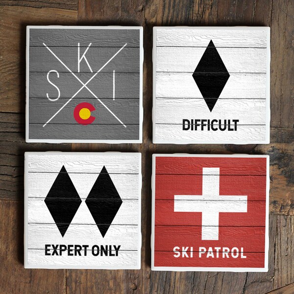 Colorado Ski Gifts / Ski Coasters / Skiing Gifts / Ski Decor / Colorado Gifts / Ski Sign / Aspen Gifts / Colorado Decor / Ski Patrol Sign