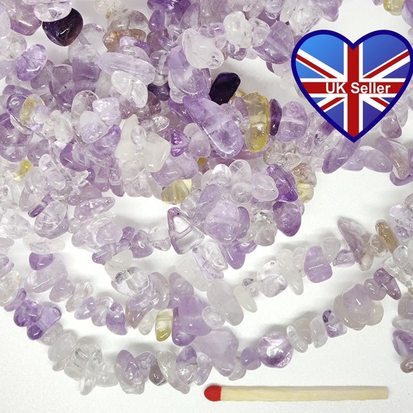 12" Strand (unstrung) of Ametrine (Amethyst + Citrine) Semi-Precious Chip Beads  ~90-100 chips. UK Seller. Cheap UK Postage.