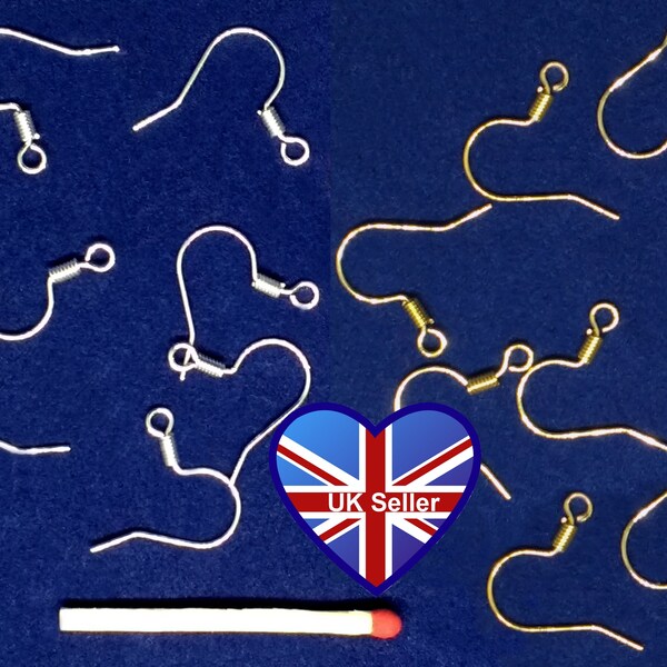 50x Nickel Free Shepherd/Fish Hook Earring Findings. 17mm Spring Design. Silver/Gold Colour. Pierced*Earwire. UK Seller. Cheap UK Postage.