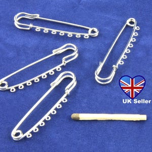4x Kilt Pins with 7 Loops, Silver Metal 5.5cm. Shawl Pin*Charm Pin*Safety Pin*Brooch. Made in the UK - UK Seller. Cheap UK Postage.