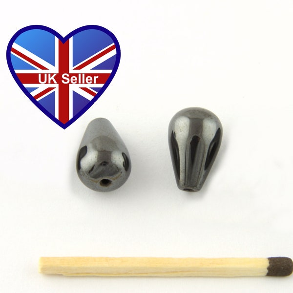 A pair of 15mm Teardrop Non-Magnetic Hematite/Haematite Beads. UK Seller. Cheap UK Postage.