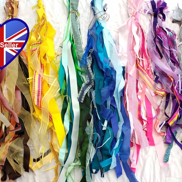 Grab Bag of 30x Ribbons (approx. 18m total). Huge mix of ribbon colours, widths & styles. Each piece 30-90cm long. Random Selection