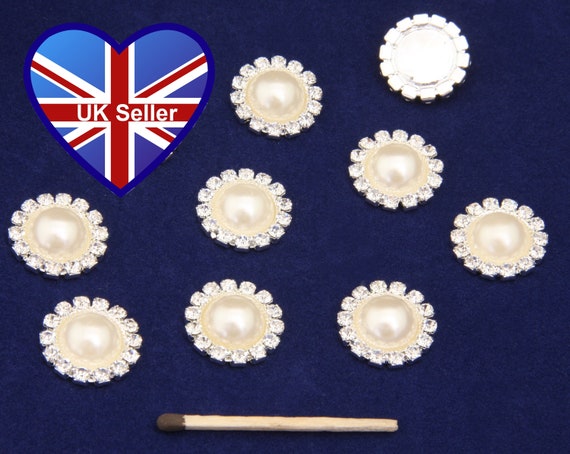 10x Rhinestone Diamante Button Oval Pearl Flat Back Wedding Embellishment DIY