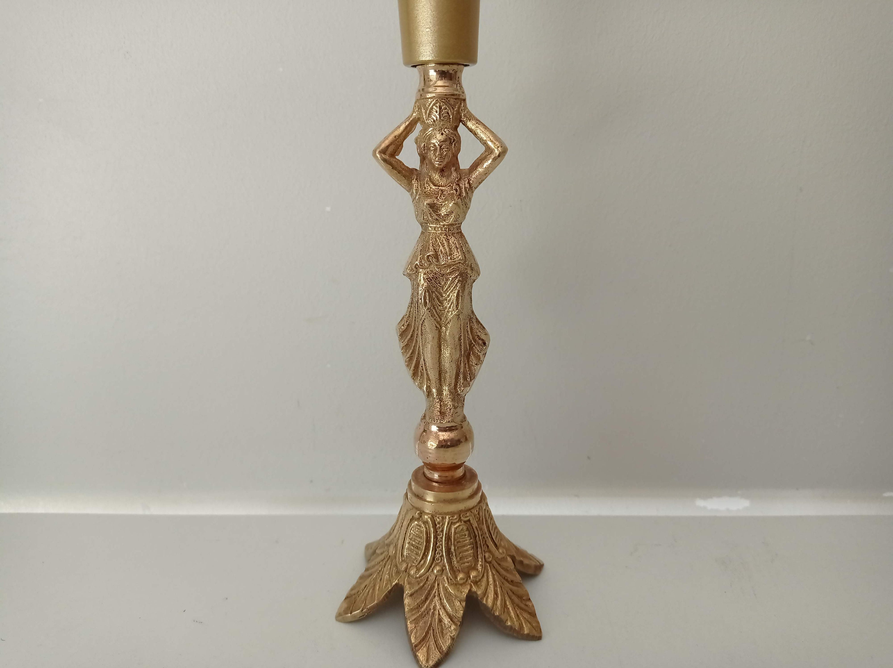 Pied de Lampe Doré Vintage Ange, Femme Antique; Porteuse, Putti, Option Abat-Jour Possible