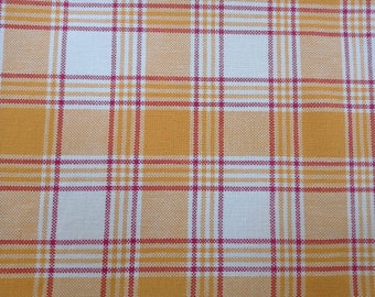 NAPPE VINTAGE carrée à carreaux jaune orangé blanc rouge , 120 X 120 cm, nappe bistrot jacquard seventies, surnappe à carreaux
