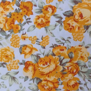 TISSU popeline de coton vintage fleuri orange rouille jaune sur fond gris, coupon de 100 X 160 cm image 3