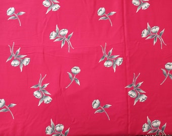 TISSU fleuri fluide vintage rouge foncé, coupon de 180 X 150 cm