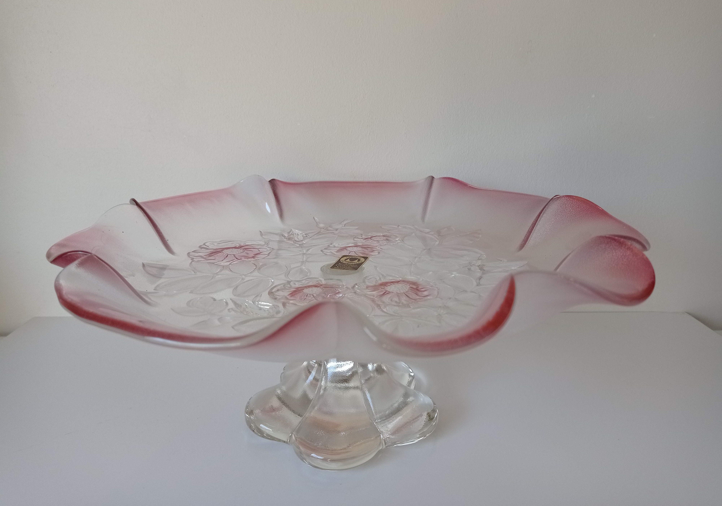 Coupe sur Pied Rose, Vintage, Compotier Piedouche Shabby, en Verre