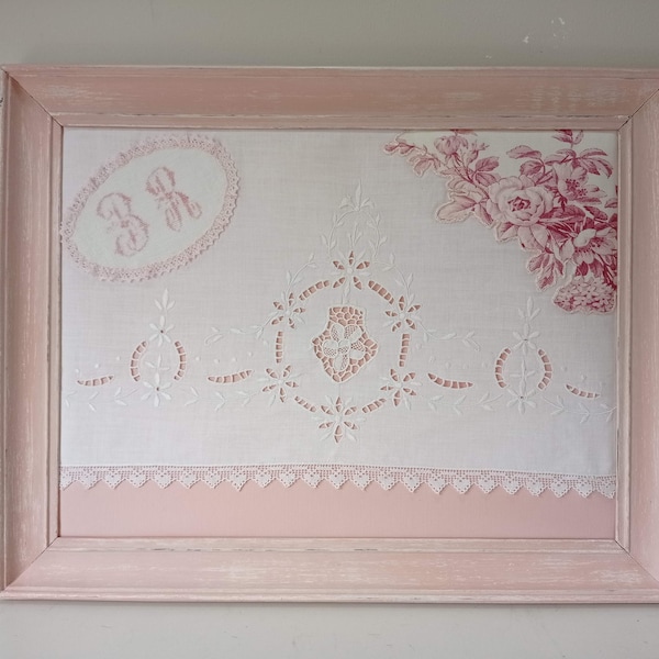 CADRE TABLEAU shabby rose patiné effet usé décor romantique