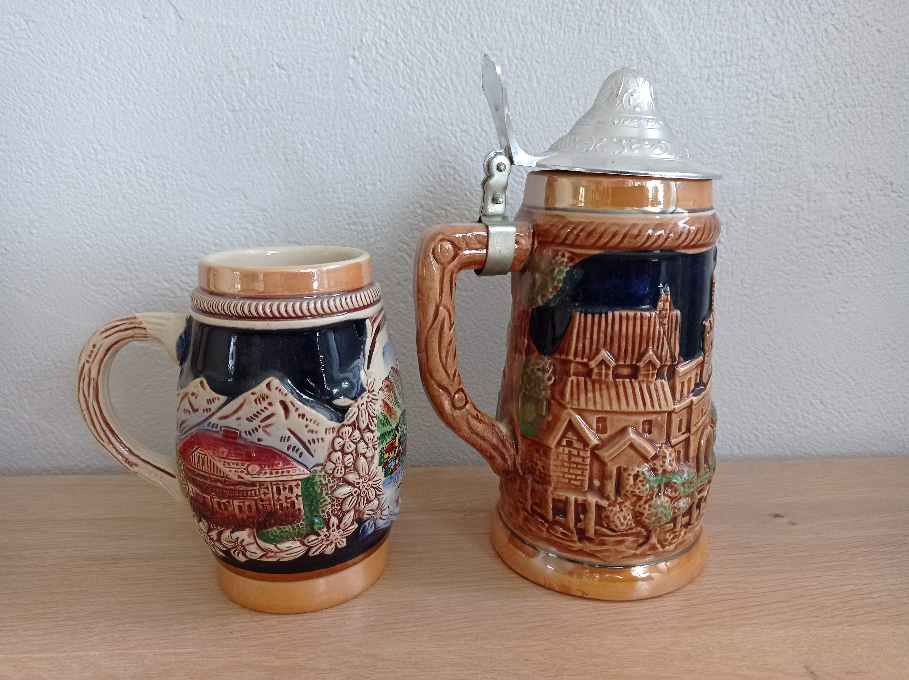 2 Chopes Stein Bock Verre à Bière Kitch Vintage