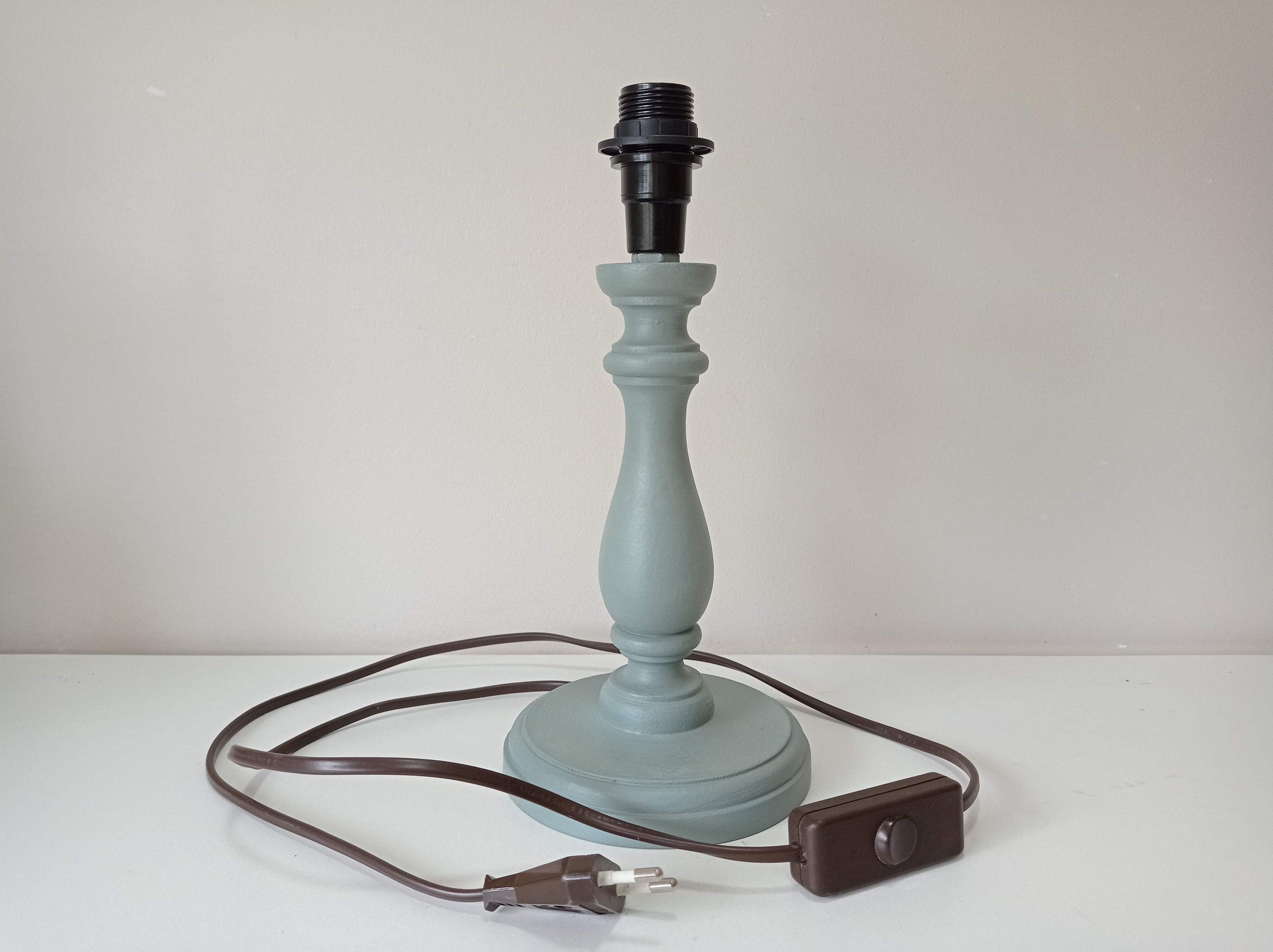 Pied de Lampe de Chevet Vintage Vert Céladon Forme Bougeoir, Éclairage, Option Abat-Jour Possible