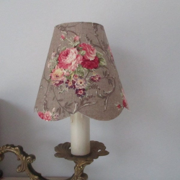LAMPSHADE clip diameter 4,7" or 5,9"  for chandelier and wall lamp: brown flowers rose