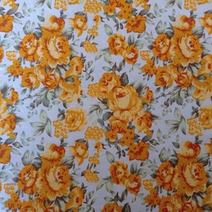 TISSU popeline de coton vintage fleuri orange rouille jaune sur fond gris, coupon de 100 X 160 cm image 2