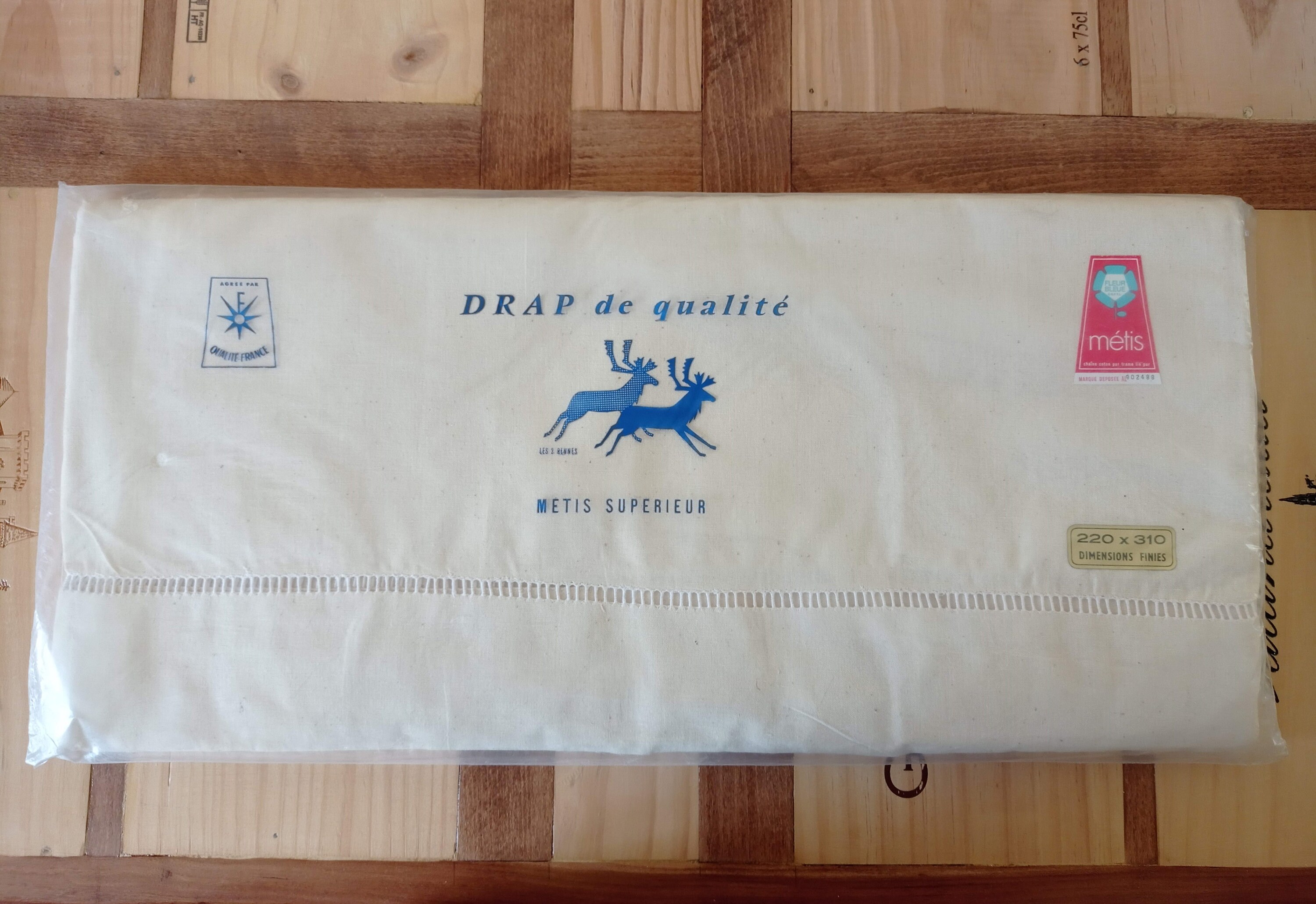 Drap Plat Vintage en Métis 220 X 310 Neuf Écru Crème