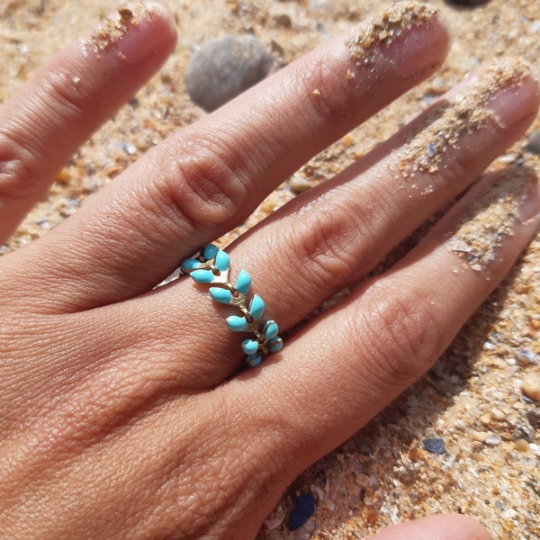 Bague turquoise clair / doré - Style Bohème Hippie chic - Accessoire d'été, plage, cadeau team de la mariée, evjf, cadeau fête des mères