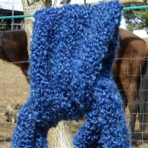 Hand Knit Boucle Scarf: Chunky Royal Blue Winter Scarf