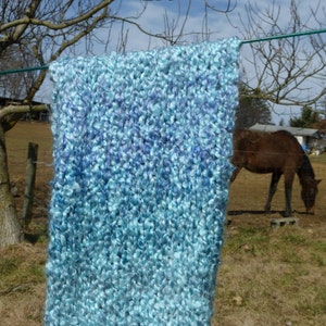 Handmade knit chunky scarf, light blue scarf, denim blue colored scarf, warm winter scarf, soft boucle scarf,  Free domestic USPS shipping!!