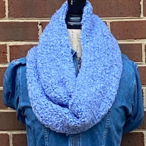 Handmade knit chunky infinity scarf, beautiful periwinkle scarf, warm winter scarf, soft boucle scarf.  Free domestic USPS shipping!!