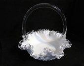 Vintage Fenton Milkglass, Silvercrest,Ruffled Rim,Hand Painted Basket