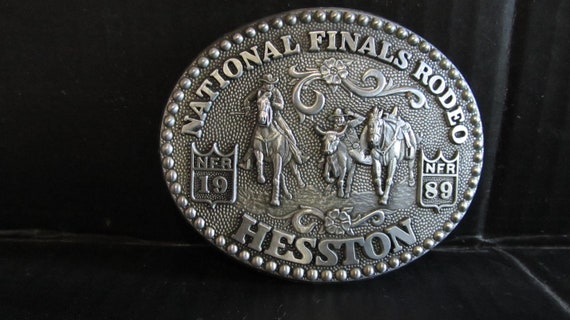 Hesston 1989 National Finals Rodeo Steer Wrestling Belt Buckle