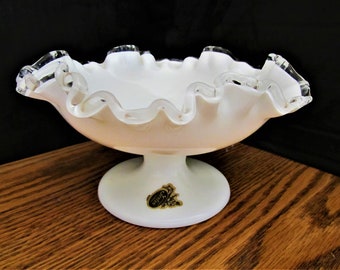 Fenton Milkglass 1950's "Silvercrest, Ruffled Rim with short Pedestal" Candy or Nut Dish